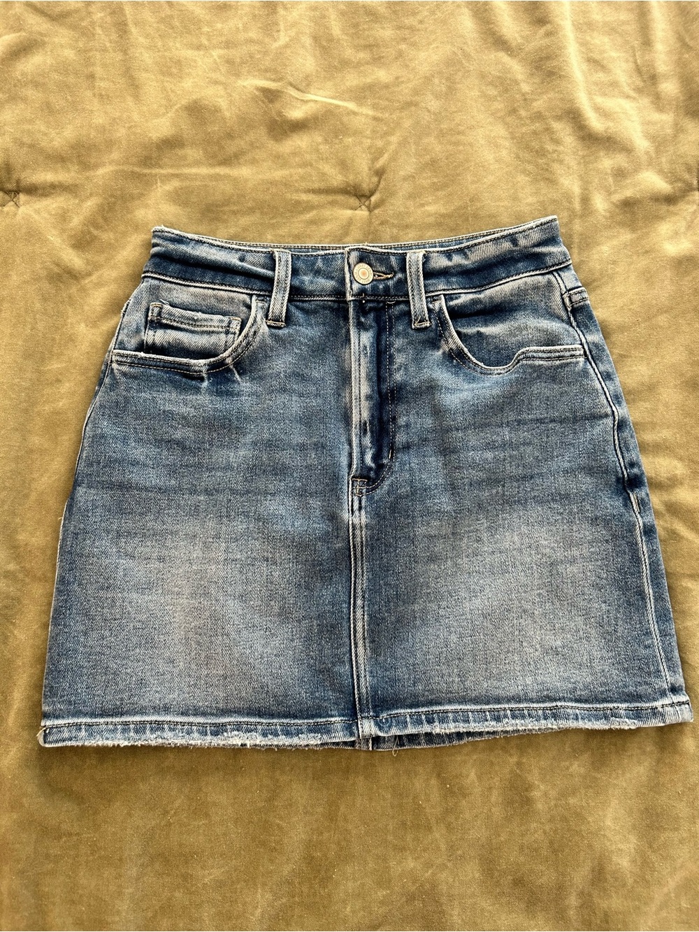 VERVET BY FLYING MONKEY Faded Blue Denim Mini Skirt